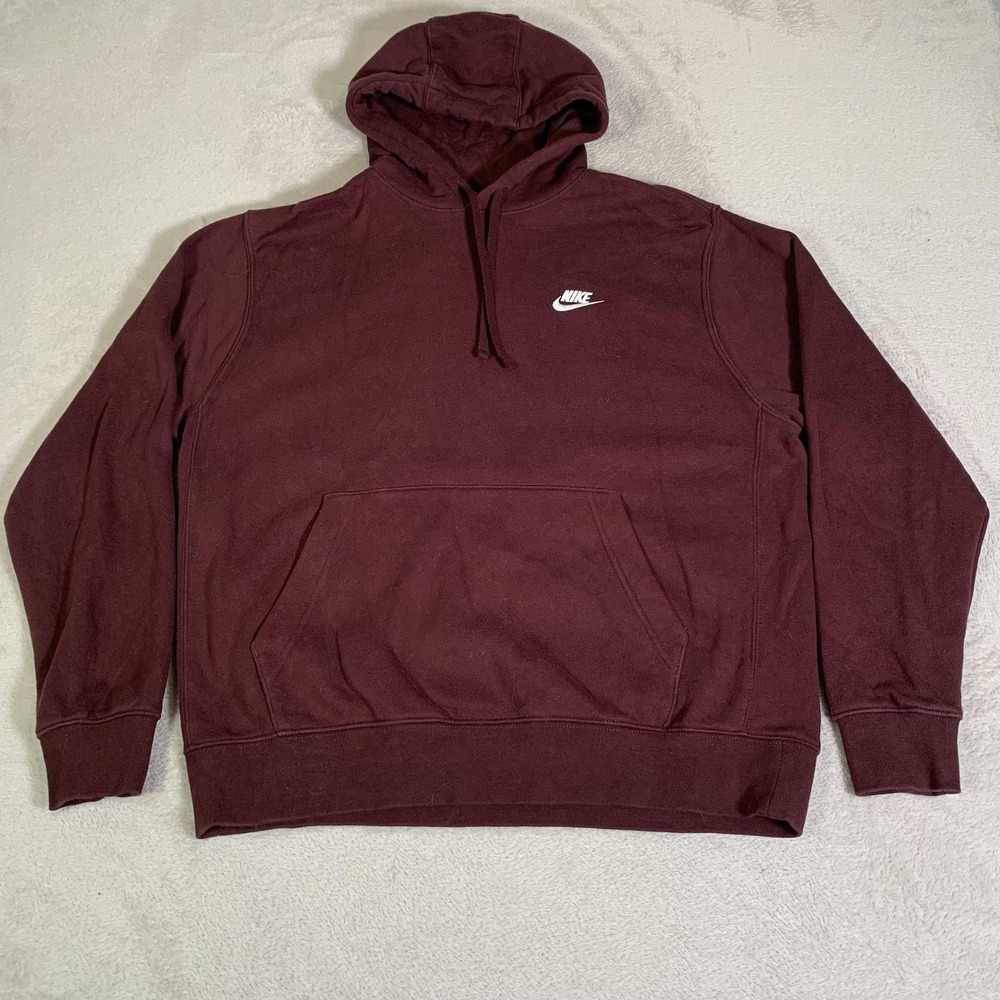 Nike Hoodie Mens L Maroon Pullover Fleece Sweatshirt Small Swoosh Embroidered